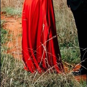 Long red silk dress with pockets size 3
